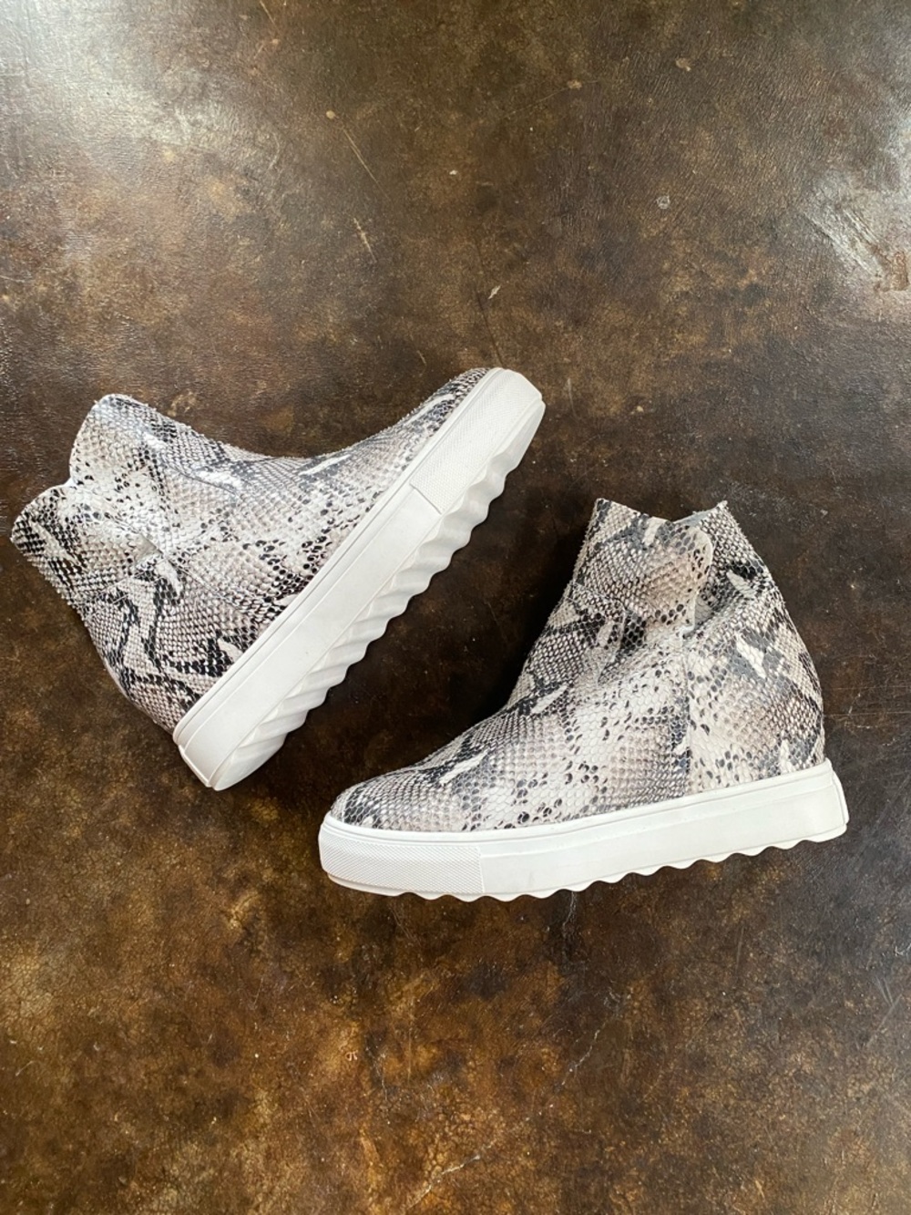 J Slides Snake-Print Slip-On Wedge Booties - White/Gray
